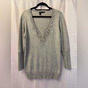 Eileen Fisher Gray V-Neck Sweater with Tunic Length